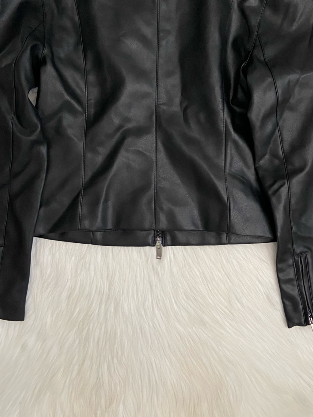 slim vegan leather mockneck jacket - Picture 14 of 14